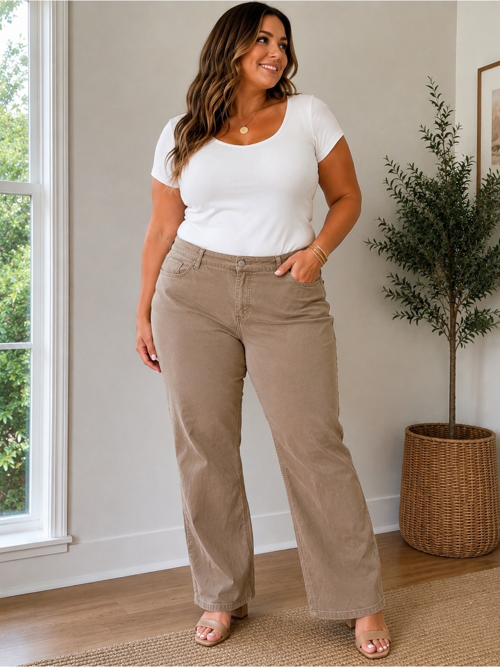 Chico’s Women’s Size 3 (US 16) Beige Corduroy Pants Straight Leg Casual Stretch